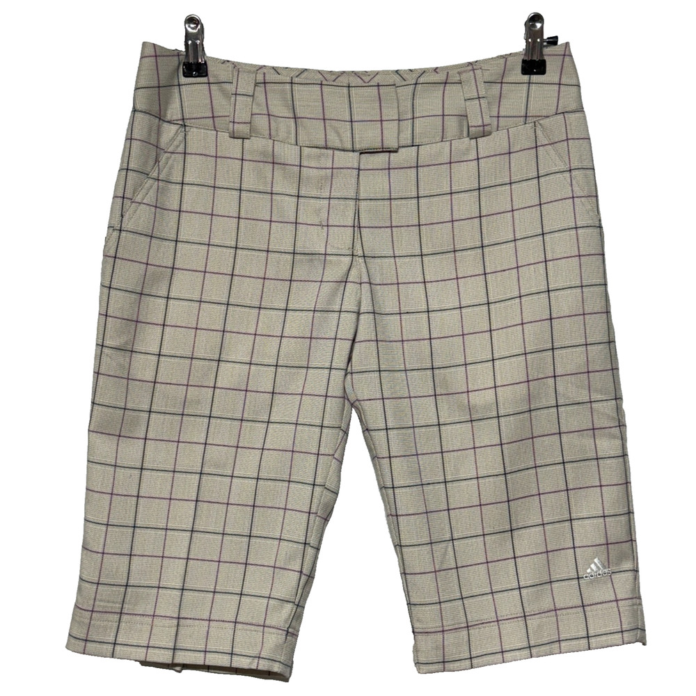 Adidas Shorts Womens 6 Beige Red Blue Plaid Bermuda Golf Actual 31X13 NWT